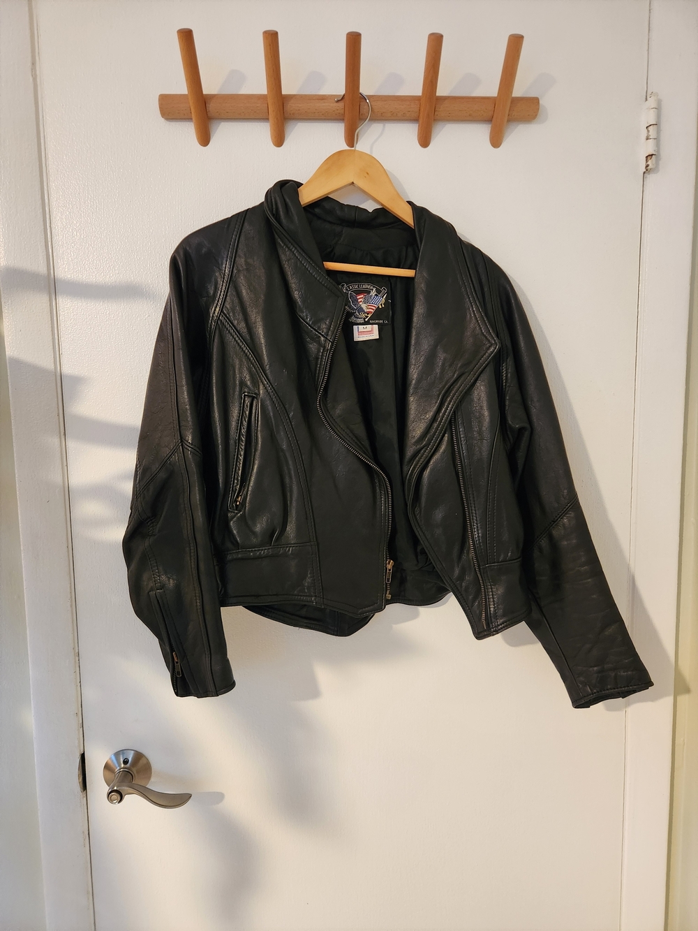 Vintage Black Leather Motorcycle Jacket - Women